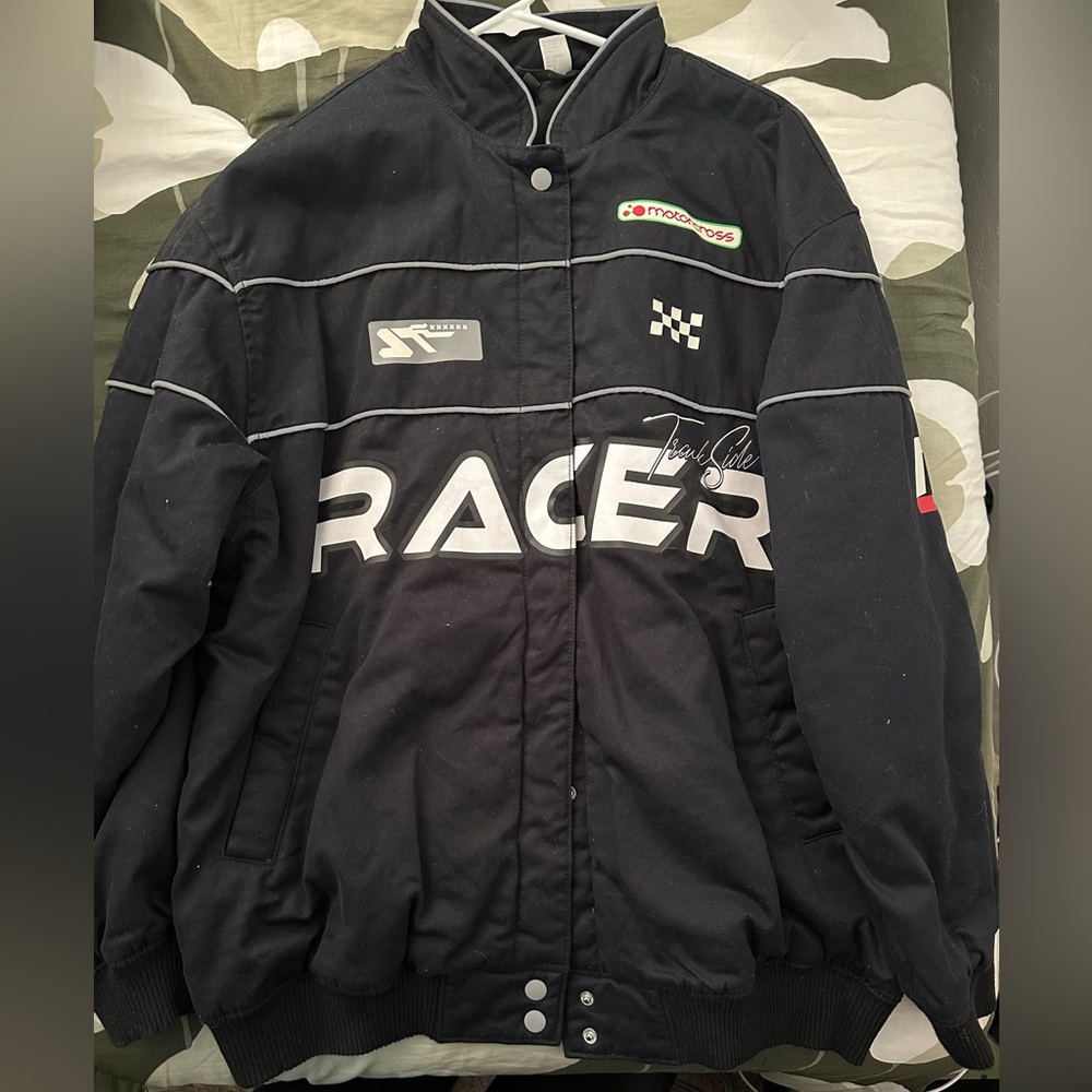 H&M Women's Black Racer Bomber Jacket